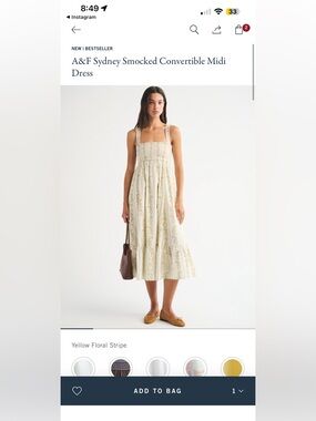 ISO Abercrombie & Fitch Sydney Smocked Convertible Midi Dress - Yellow Floral
